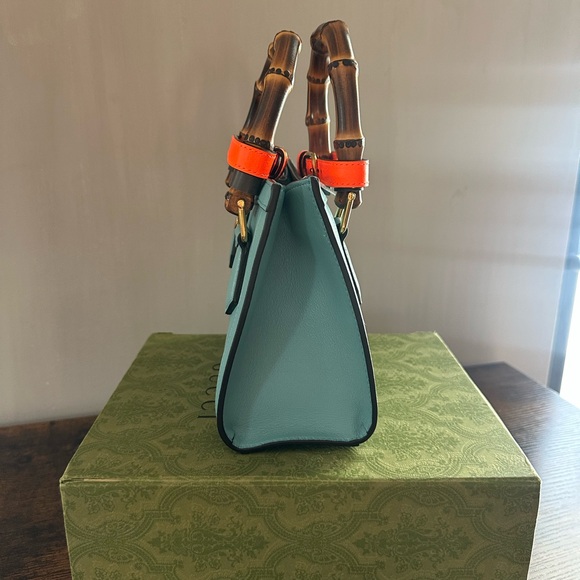 Gucci Mini Diana Bamboo Handle Tote Leather Light Blue Turquoise - Picture 4 of 13